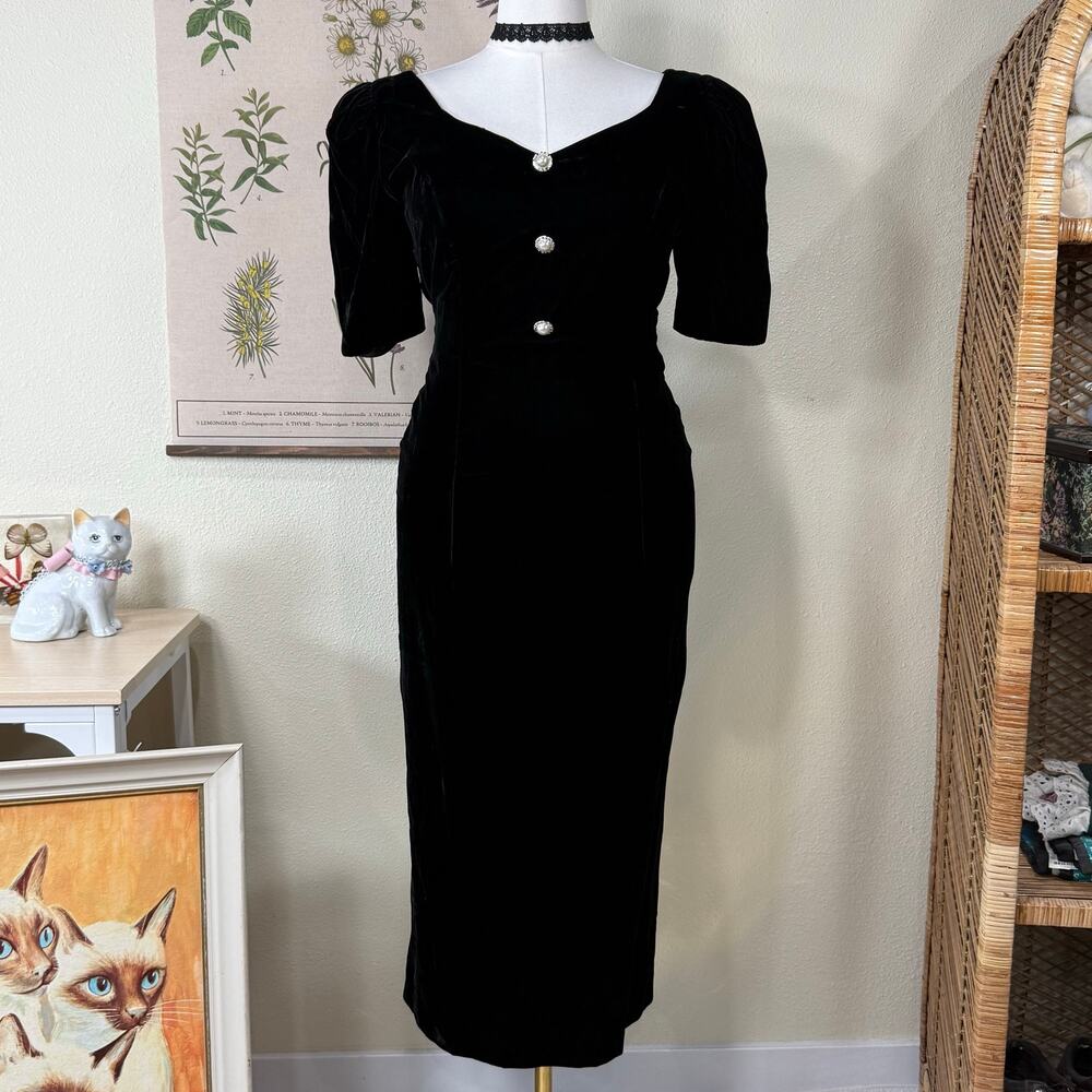 Vintage 80s 90s Union Velvet Fitted Dress Vampire Romantic Goth Witchy Sexy M